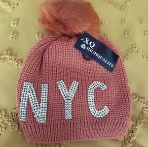 XQ High Quality Ladies Stone Studded Pom Pom New York  Beanie